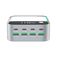 Chargeur rapide USB Type-C intelligent 120W GaN à 8 ports avec affichage numérique et lumière ambiante RGB, chargeur de bureau électrique
