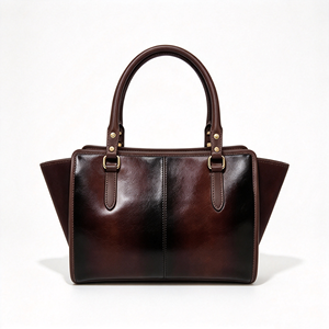 Bolso de Mano de Cuero Genuino Marrón Oscuro Vintage, Bolso Tote para Dama con Asa Superior, Bolso de Hombro de Cuero Pulido Retro - Product Image 6
