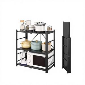 Estante de Almacenamiento Plegable de Acero Ecológico de Tres Niveles, Color Negro, para Sala de Estar - Product Image 1