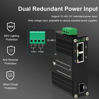 Mini convertisseur de média industriel Gigabit 2x10/100/1000T vers 1x100/1000X SFP avec entrée 12-48VDC