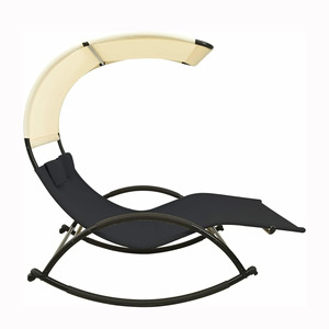 Chaise longue <span class=keywords><strong>double</strong></span> avec pare-soleil et roues pour patio, cour et pelouse Noir - Product Image 4