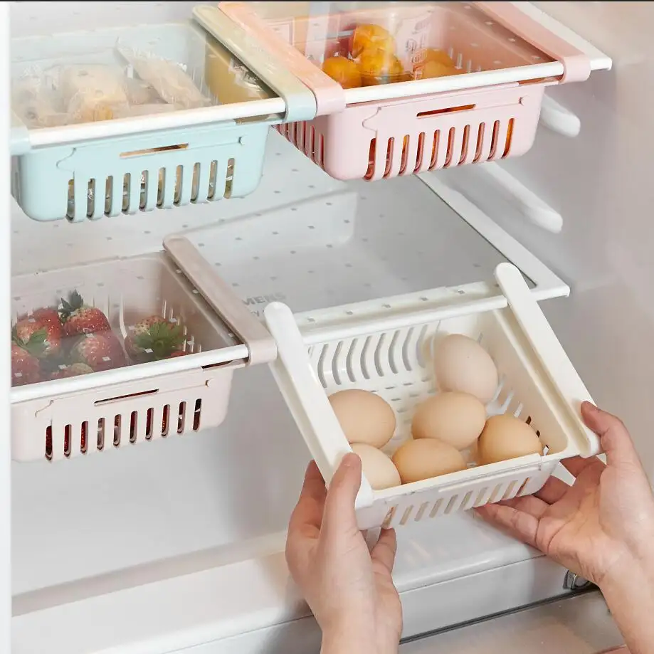 Factory Wholesale New style Scalable Refrigerator drawer sorting storage box Save Space Refrigerator Basket