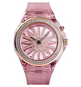 SKMEI 1536 Neueste Diamant uhren Design LED Light Blumen zifferblatt Damen Quarzuhren Creative Flower Rotating Watch Display