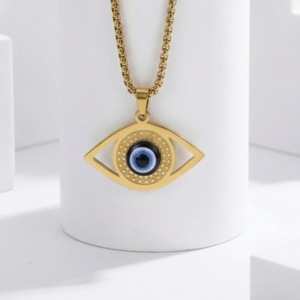 Collar con colgante de ojo turco de acero inoxidable en color dorado, negro y plateado para regalo, joyería, colgantes de moda. - Product Image 3