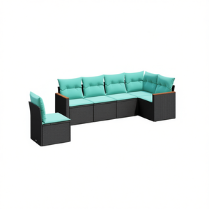 Conjunto de Sofás de Patio de Ratán Sintético Negro con Cojines, Muebles de Jardín para Exteriores, Diseño Contemporáneo, Impermeable - Product Image 1