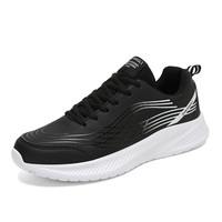 Chaussures de sport décontractées en simili cuir pour hommes, baskets légères à lacets entièrement noires, grandes tailles 37-47
