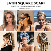Bandana en satin en gros pour foulard carré de 50x50cm, mode féminine, pour le cou, les cheveux, les sacs, en stock, sur mesure, OEM ODM 1060