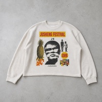T-shirt à manches longues surdimensionné pour homme, tricot gaufré, imprimé graphique, effet usé, style streetwear vintage