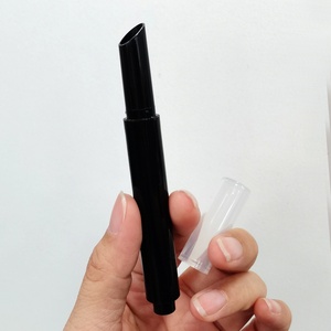 Tube de rouge à lèvres vide de luxe noir 3g, en plastique rond avec bouton poussoir et capuchon à vis pour emballage de blush - Product Image 1