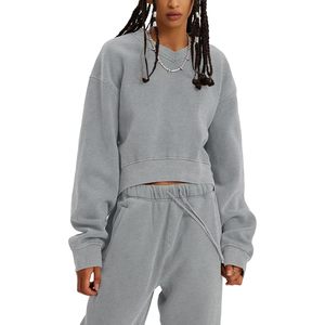Conjunto Deportivo de Felpa para Mujer, 2 Piezas, Sudadera Corta y Pantalones Deportivos, Casual, para Todas las Temporadas, Anti-Pilling, Cuello Redondo - Product Image 2
