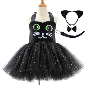 Disfraz de Halloween <span class=keywords><strong>para</strong></span> Niña Negra, Disfraz de Gato, Vestido de Bruja <span class=keywords><strong>con</strong></span> Diadema de Gato, Cola, Tul <span class=keywords><strong>para</strong></span> Fiesta, Actuación, Vestido de Gatita - Product Image 1