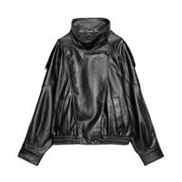 GX4391 Veste en cuir PU à col roulé pour femme, haut de gamme, tendance, automne-hiver, manches longues, fermeture éclair, style unique