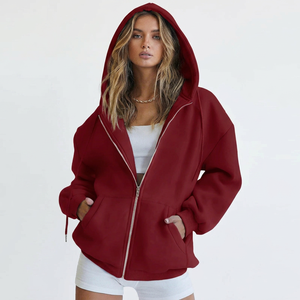 Sweat à capuche unisexe premium avec fermeture éclair et broderie, design personnalisé, coupe oversize, en molleton de coton écologique, doux, confortable, style streetwear décontracté - Product Image 1