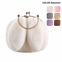 Sac de soirée élégant en fausse fourrure avec chaîne, pochette à fermeture Kiss Lock moelleuse pour femme, sac à bandoulière pour mariage et accessoires de fête