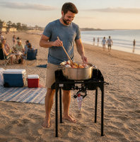 Réchaud à gaz portable en fonte à double brûleur, cuisinière à propane haute avec deux boutons pour le camping, la cuisson en extérieur et les grillades
