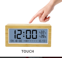 Réveil numérique intelligent à affichage LCD avec rétroéclairage, affichage de l'heure, de la température, de l'humidité, du jour et de la date, fonction snooze, en bambou, en bois