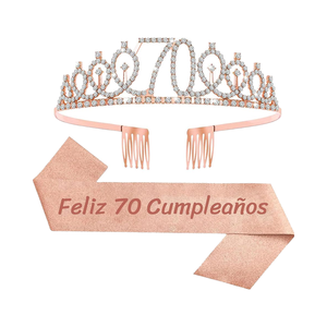 Diadema de satén rosa dorado con cristales para regalo de <span class=keywords><strong>cumpleaños</strong></span> número <span class=keywords><strong>70</strong></span> - Product Image 1