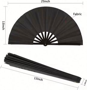 Éventails pliants à manivelle de 33 cm (13 pouces) en polyester et plastique, blancs et noirs, à motifs de Noël peints à la main - Product Image 4