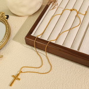 Vintage Unisex Stainless Steel Cross Pendant <b>Necklace</b> 18K Gold Electroplated For <b>Couples</b> Gift - Product Image 2