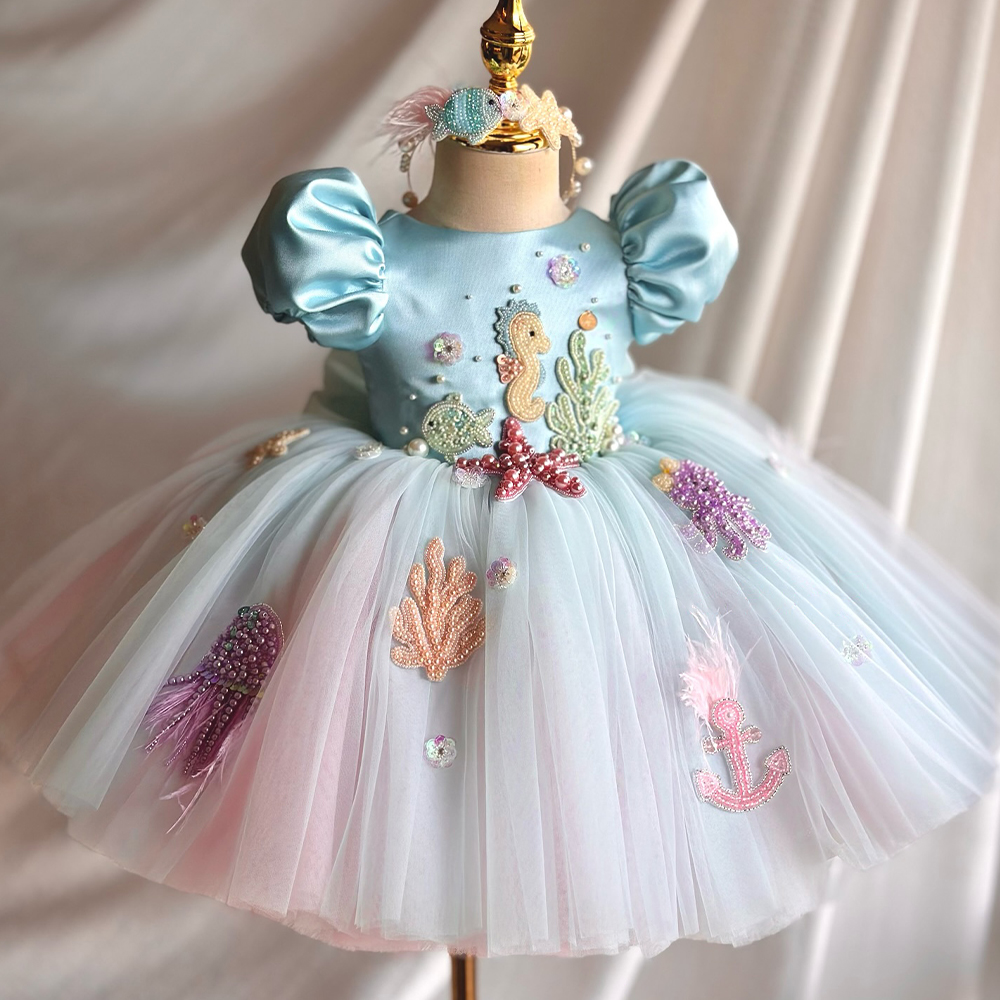 green emerald velvet dress Elegant Green Pearls Flower Girl Dress Princess Baby Kids Wedding Birthday First Communion Party Gown J301 Pink / child-3