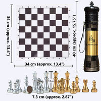 Boîte d'échecs en cuir PU style couronne or/argent, design pliable portable, coins arrondis, plateau noir, pour 2 joueurs, idéal pour les soirées en famille