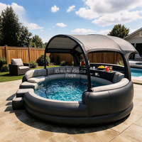 Spa gonflable de luxe avec auvent arqué, parasol arqué, piscine gonflable portable avec marches et sièges périphériques pour jardin