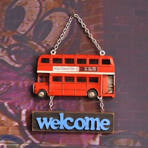 Panneaux de bienvenue en bois vintage, décoration de porte, plaque, enseigne suspendue pour café, boutique, avec modèle de bus londonien pour la maison, le pub, la boutique, le restaurant - Product Image 6