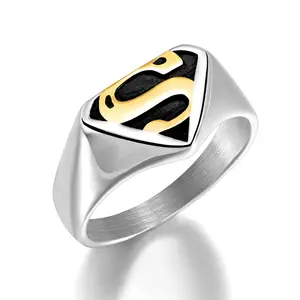 Cincin titanium pria, gaya Eropa dan Amerika kreatif baja tahan karat pria kepribadian Superman Retro mata iblis Punk