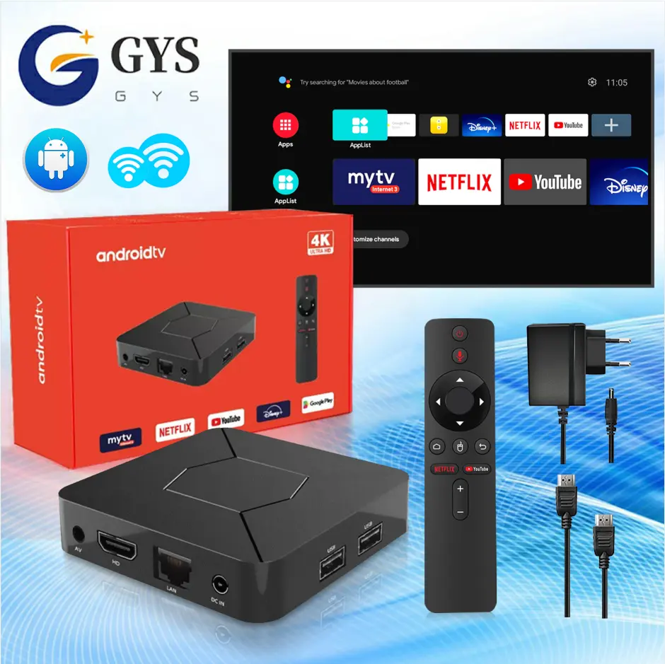 Q5 Atv Ui Android Tv Box 4K Android Tv Box Set Top Box Ip Tv Dual Band Wifi 2Gb 8Gb Android 10 Systeem 4K Hd Voice Afstandsbediening