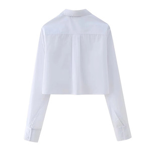 Camicia a maniche lunghe per le donne <span class=keywords><strong>con</strong></span> un senso di Design cintura foglia di loto Swing <span class=keywords><strong>Top</strong></span> corto a righe - Product Image 5