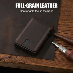 กระเป๋าใส่บัตรแบบวินเทจหนังวัวแท้ลายม้าแท้แบบวินเทจซองใส่บัตรสำหรับผู้ชายทำจากอลูมิเนียมโลหะทรงสลิมพร้อมคลิปหนีบ<span class=keywords><strong>เงิน</strong></span> - Product Image 3