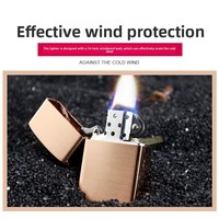 Briquet à cigarettes en cuivre de luxe personnalisable avec logo, corps en métal sans rouille, placage chrome, résistant au vent, à l'huile, cadeau d'affaires