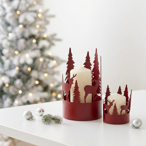 Portavelas Metálicos Rojos con Diseño de Árbol y Ciervo, Decoración Navideña para el Hogar 2026 - Product Image 1