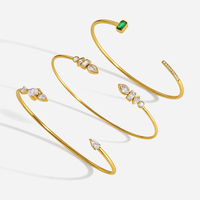 Bracelet jonc ouvert minimaliste en acier inoxydable 316L personnalisable, plaqué or 18 carats, avec zircon, empilable, cadeau pour femme