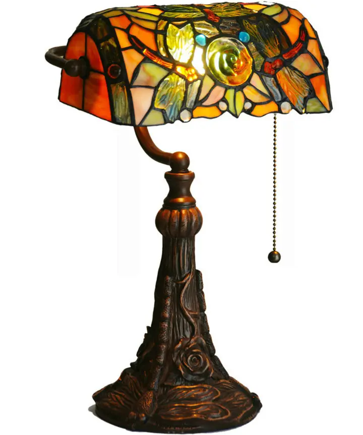 Hitecdad Antiek Ontwerp Bankier Missie Bed Lampen Voor Woonkamer Gebrandschilderd Voor Tiffany Dragonfly Verlichting Retro Glazen Tafel Lamp