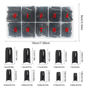 Venta al por Mayor de 500 <span class=keywords><strong>Uñas</strong></span> Artificiales con Diseño Francés, Curvadas, Negras, Media Cobertura, Forma Cuadrada - Product Image 5