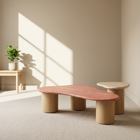 Table basse personnalisable en travertin naturel de luxe avec base en bois, style antique, tables à thé Sabi pour appartement, salon