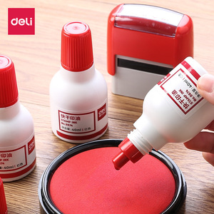 Deli Stamp Ink 40ml Red Quick Drying Office Use - Product Image 1