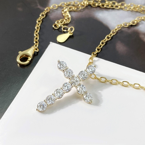 Dainty Full Paved CZ <b>Cross</b> Necklace Brass 18K Gold Plated Religious Christian Cubic Zirconia Pendant Everyday Wear Jewelry Bulk - Product Image 3
