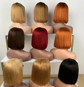 Cheap Price Short Bob Human Hair Wigs Pre Plucked Straight Small Knots 4x4 13x4 Full Lace Front Color Bob Wig For Black Women