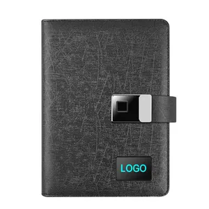 2024 diaries technology fingerprint lock notebook led luminous screen with 7 color free laser printing logo powerbank diary