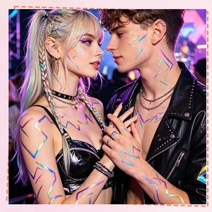 <span class=keywords><strong>Tatuajes</strong></span> Temporales con Patrón Iridiscente, Holográficos, Fantasí<span class=keywords><strong>a</strong></span>, Energí<span class=keywords><strong>a</strong></span>, Metálicos, Cosplay, Pegatinas Falsas, <span class=keywords><strong>Tatuajes</strong></span> Kpop para Adultos y Niños - Product Image 3