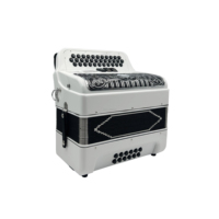 SEASOUND Accordéon Diatonique Professionnel OEM 34 Boutons 12 Basses 3 Registers Blanc Brillant JB3412C Portable en Bois Grille Noire Argentée