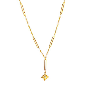 Collar con colgante de estrella de acero inoxidable chapado en oro, 43 + 5 cm, amuleto de la suerte para mujer, regalo de joyería de moda - Product Image 4