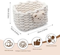 Panier de rangement rectangulaire en coton tressé à motif ours, écologique, blanc, pour salle de bain, bureau, coiffeuse, armoires