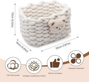 Panier de rangement rectangulaire en coton tressé à motif ours, écologique, blanc, pour salle de bain, bureau, coiffeuse, armoires - Product Image 2