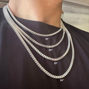 Cadena Franco de Plata Maciza 925, Cadena Franco Cuadrada de Plata de Ley, Collar Unisex, Cadena de Eslabones Cerrados para Hombre y Mujer - Product Image 5