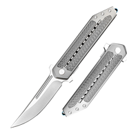 Couteau de poche multifonctionnel en acier Damas inoxydable, pointe tombante, pour camping en extérieur, avec bouton de pouce, lame de qualité industrielle/DIY 0,5 mm