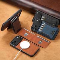 SUTENI untuk iPhone 18 Pro Max Casing Ponsel Pengisi Daya Nirkabel Magnetik Pita Elastis Tempat Kartu Penyangga Kulit Imitasi 17 16 Plus 15 14 13