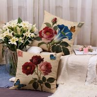 4 housses de coussin rétro à motif de rose, papillon coloré, gloire du matin, design violet, adaptées à la décoration de la maison et de la terrasse